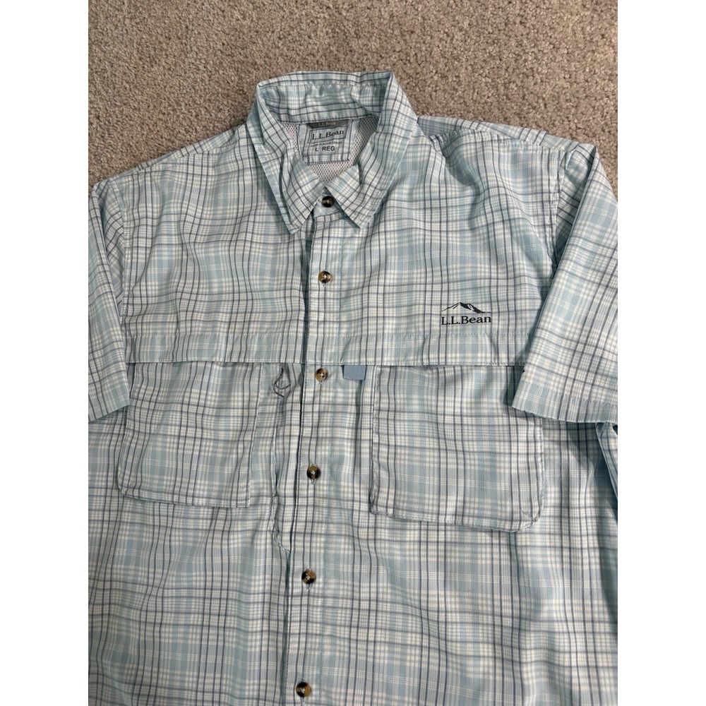 LL Bean Tropicwear Shirt Mens Large L Plaid Short Sleeve Hiking Fishing UPF 50